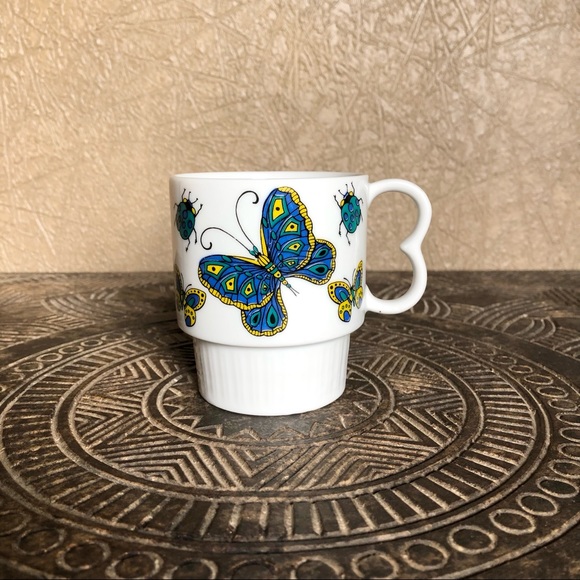 Vintage 70’s Butterfly Lady Bug Ceramic Stacking Coffee Mug SI Japan - Picture 2 of 7